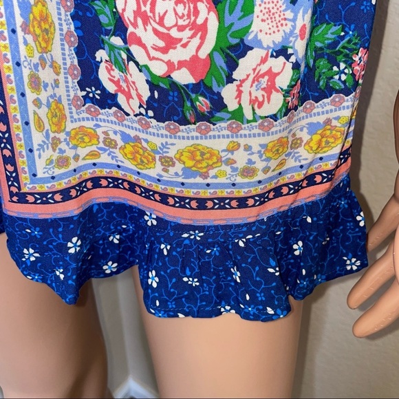 Flying Tomato romper blue floral one piece jumper spaghetti strap wrap style MD - Picture 10 of 11